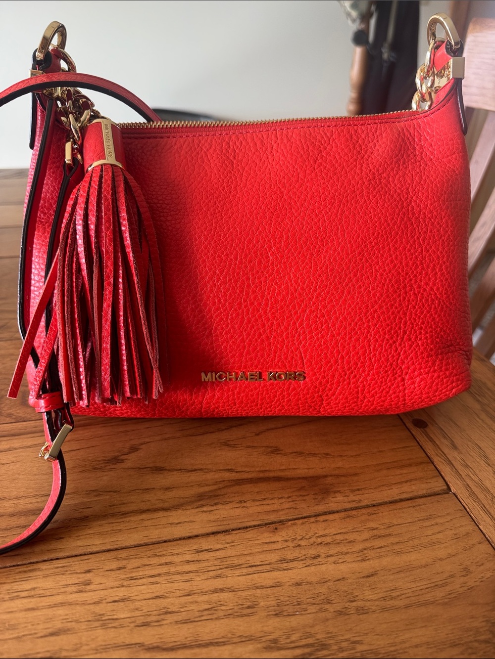 Michael Kors Orange Pebbled Leather Crossbody with Tassel